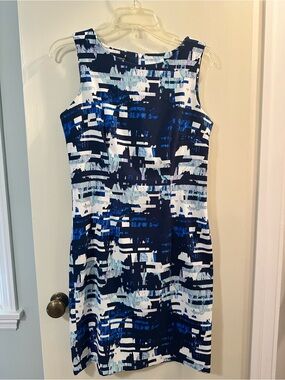 Mario Serrani Navy & White Abstract Midi Dress